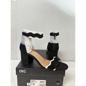 INC International Women’s Hadwin Black Suede Block Heel Zipper Sandals Size 9M